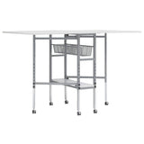 Sew Ready Mobile Folding Height Adjustable Quilting Fabric Cutting Table with Sewing Board Grid and Storage in Silver/White Top