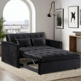 3 in 1 Sleeper Sofa Bed, Futon Sofa Bed for Living Room with Side Pocket, Black Sleepers Sofa Couch with Pullout Bed, Convertible Love Seat Sleepers Bed for Living Room, Bedroom, Small Space